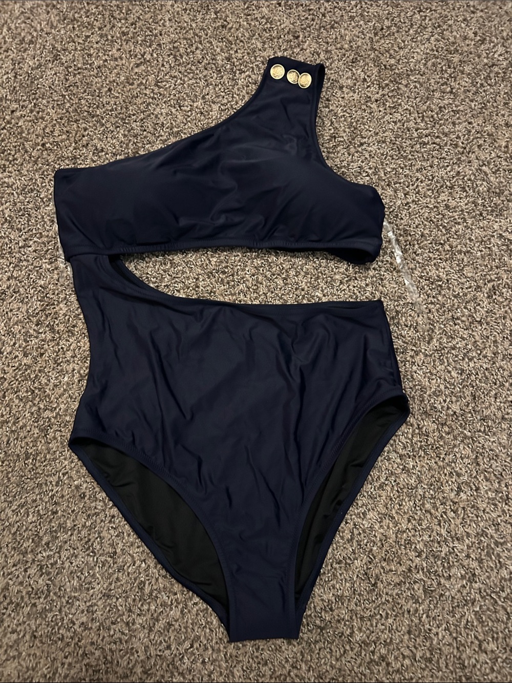J. Crew Navy One-Shoulder Cutout One-Piece Swimsuit with Gold Buttons